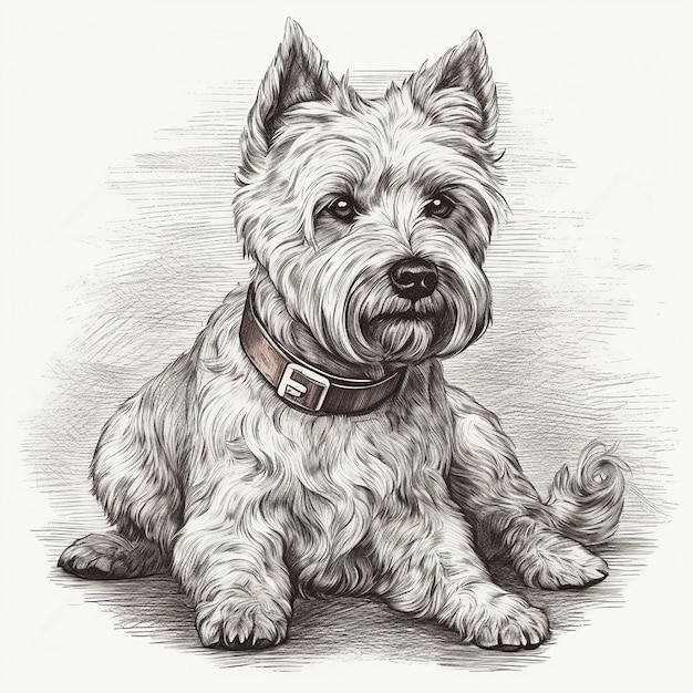 Westie West Highland White Terrier W Stylu Grawerowania Portret Z Bliska Rysunek Czarno-biały