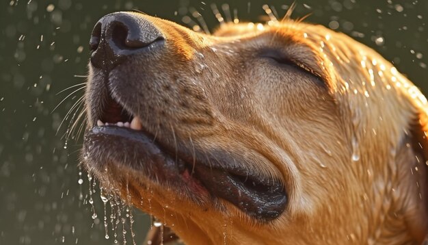 Zdjęcie wet retriever i spaniel żartobliwie pluskają się w letnim deszczu generowanym przez sztuczną inteligencję