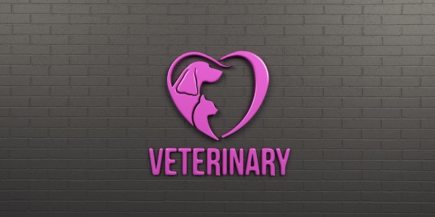 Weterynaryjny pies i kot LogoIcon Wall Design 3D Renderowanie ilustracji