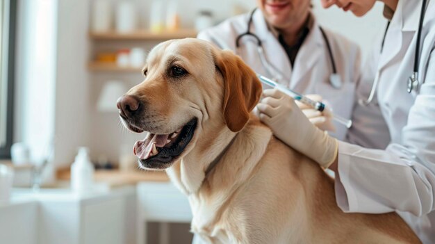 Zdjęcie weterynarz leczy psa selektywne skupienie