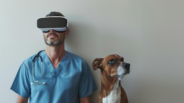 Weterynarz opiekuje się zwierzętami, leczy i pociesza z doświadczeniem i współczuciem za pomocą okularów przeciwsłonecznych z wirtualną rzeczywistością.