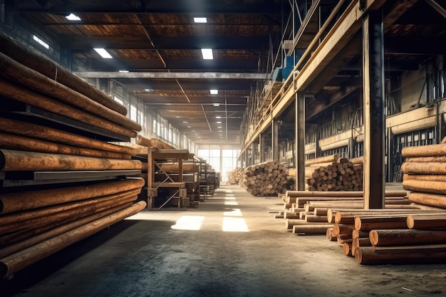 wewnątrz fabryki drewna sytuacja profesjonalna fotografia AI Generated
