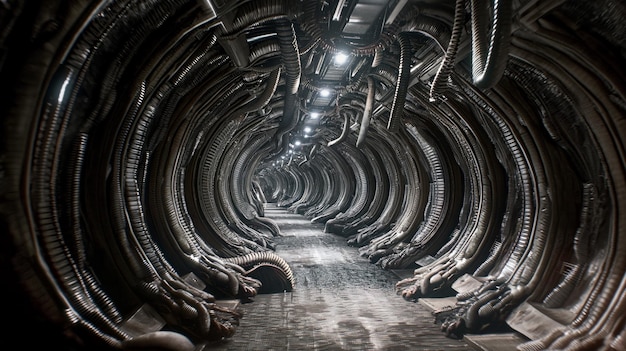 Wewnątrz obcego statku kosmicznego ksenomorfa Korytarz Bazy Kosmicznej