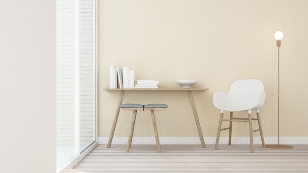 Wewnętrzna przestrzeń życiowa minimalny i tło dekoracja w mieszkaniu - 3D rendering