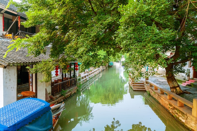 Wgląd nocy starożytnego miasta Suzhou