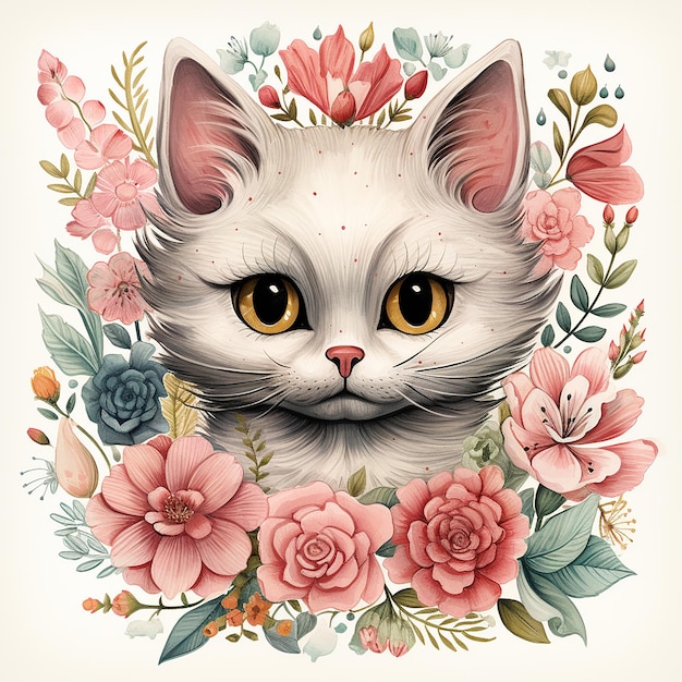 Whimsical Kitty 50s Vintage Kitsch Cat Ilustracja Clipart