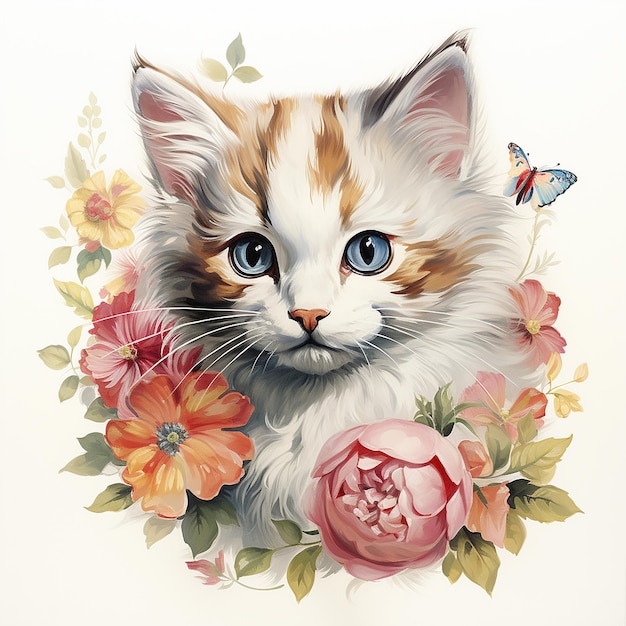Whimsical Kitty 50s Vintage Kitsch Cat Ilustracja Clipart