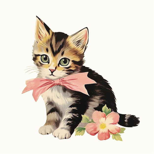 Whimsical Kitty 50s Vintage Kitsch Cat Ilustracja Clipart