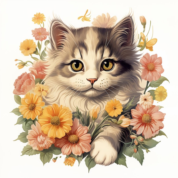 Whimsical Kitty 50s Vintage Kitsch Cat Ilustracja Clipart