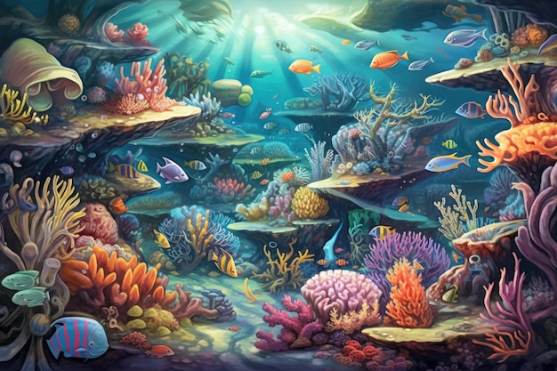 Whimsical Undersea Adventure Kapryśna panorama zabierze Cię w podwodną przygodę