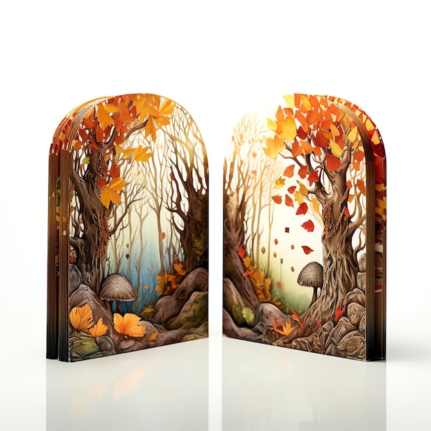 Whimsical Woodland Bookends książkowy robak fantasy jesienny dzień książki