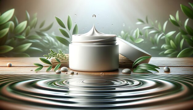 Zdjęcie white beauty products packaging mockup jar cream on water ripple naturalne tło