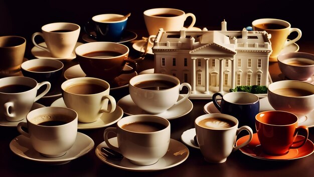 Zdjęcie white house and coffee cup assortment