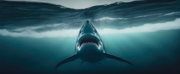 White Shark w oceanie fotografia wściekłego białego rekina w morzu Generacyjna sztuczna inteligencja