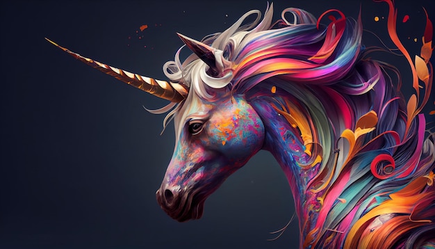 White Unicorn ilustracji do projektowania dzieci Tęczowe włosy Cute fantasy zwierząt Unicorn wallpaer