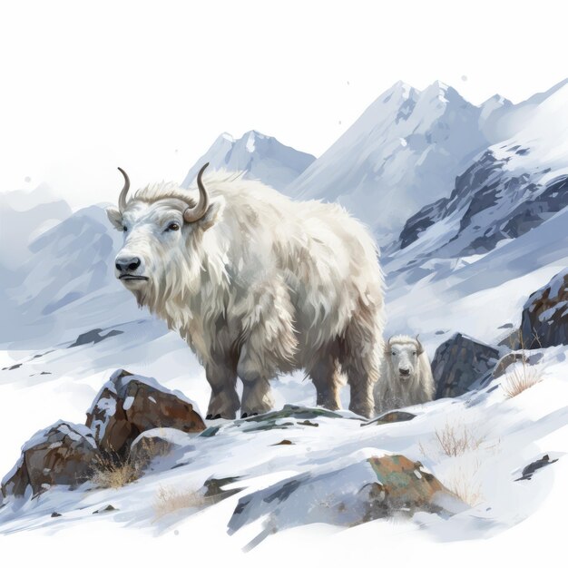 Zdjęcie white yak in snowy mountainside ilustracja koncepcyjna