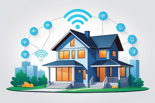 Wi-Fi połączony z inteligentnym domem z zautomatyzowanymi systemami dla wygody i bezpieczeństwa