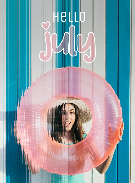 Zdjęcie wiadomość hello july z letnią aktywnością