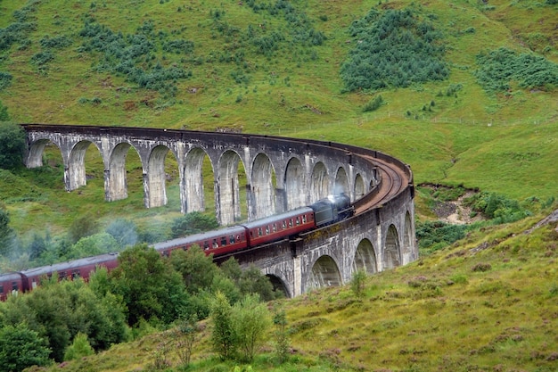 Wiadukt Glenfinnan Z Pociągiem Parowym