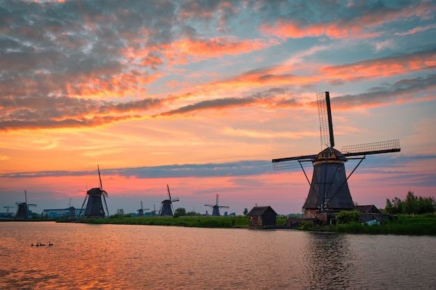 Wiatraki w kinderdijk w holandii