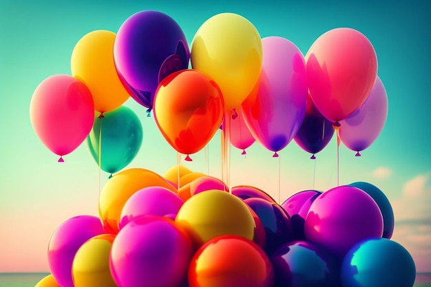 Wiązka kolorowych balonów z napisem miłość na dole