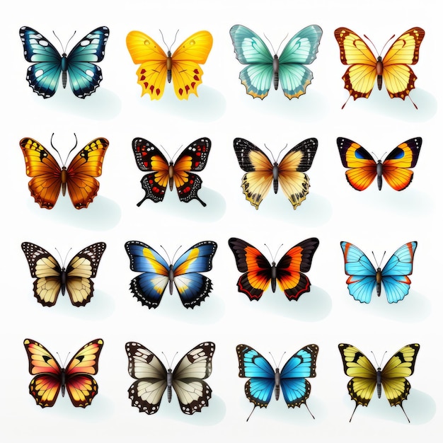 Wibranckie hiperrealistyczne ilustracje wektorowe motyli