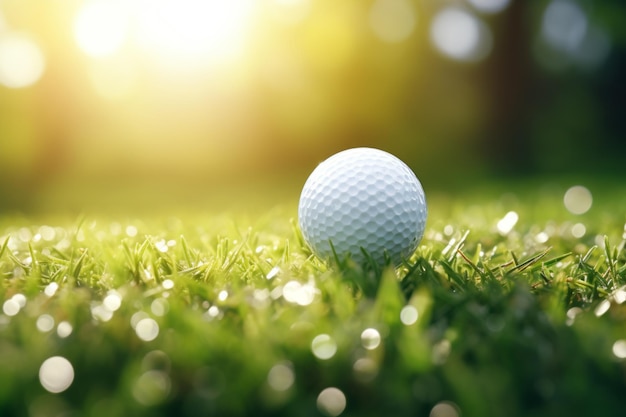 Wibranckie zbliżenie piłki golfowej na tee z pięknym rozmytym zielonym tłem Bokeh