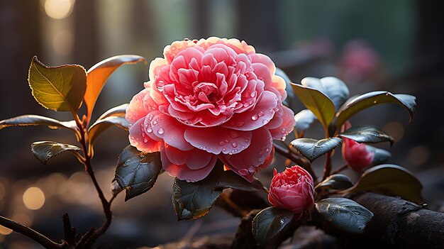 Wibrująca Camellia japonica w widoku z bliska