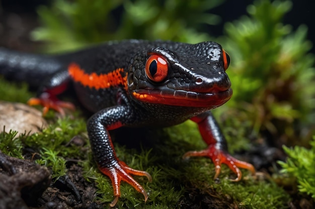 Wibrująca czerwonooka salamandra ogniowa z bliska