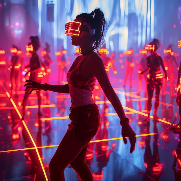 Zdjęcie wibrująca impreza taneczna w klubie wirtualnej rzeczywistości