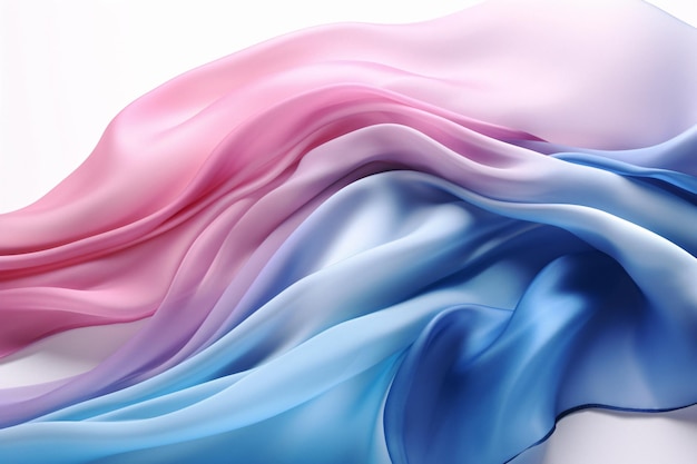 Wibrująca różowo-niebieska jedwabna tkanina CloseUp na białej powierzchni wzmocniona przez generatywną sztuczną inteligencję