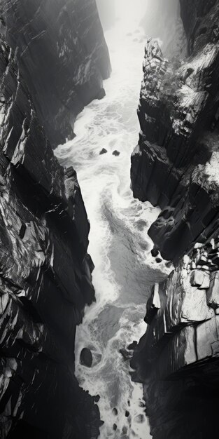 Zdjęcie wibrujące czarno-białe fale kanionu realistyczne, bardzo szczegółowe zdjęcia