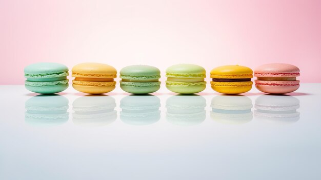 Wibrujące Kolorowe Macarons Powierzchnia Odblaskowa Smaczny Francuski Deser Sweet Gourmet Treat Generative AI