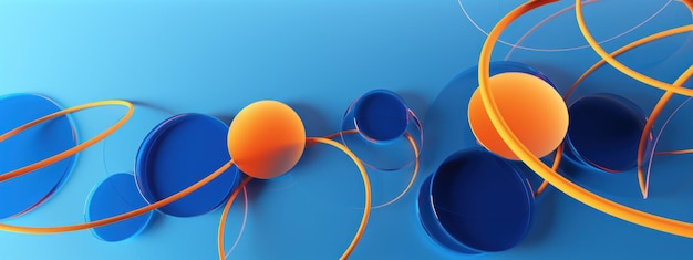 Wibrujące niebieskie i pomarańczowe kręgi w dynamicznym wzorze abstrakcyjnej sztuki AI Generative