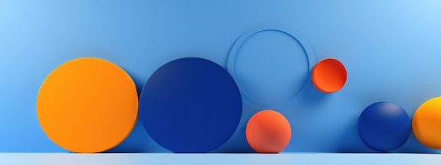 Wibrujące niebieskie i pomarańczowe kręgi w dynamicznym wzorze abstrakcyjnej sztuki AI Generative