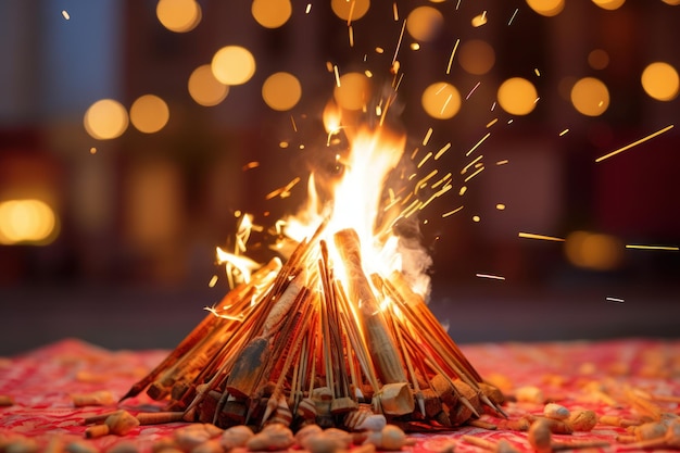 Wibrujące płomienie reprezentują ciepło i dobrobyt Lohri.