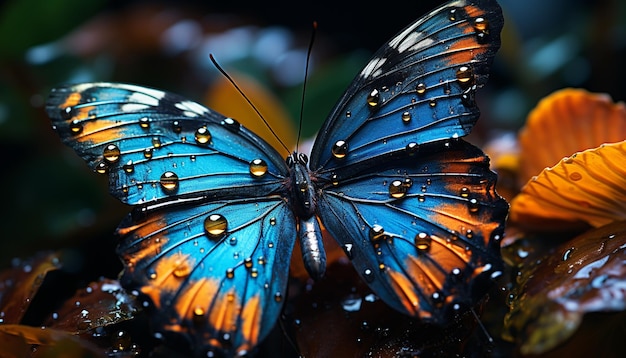 Zdjęcie wibrujące skrzydło motyla ukazuje piękno natury w zbliżeniu wygenerowanym przez sztuczną inteligencję