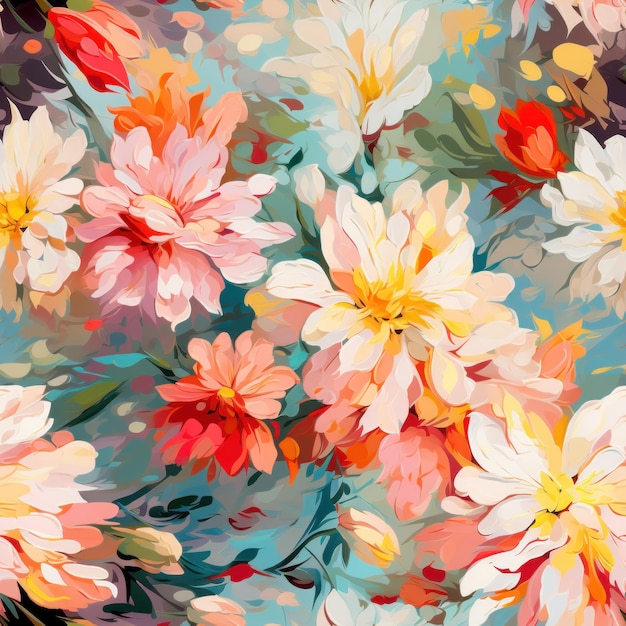 Wibrujące wiosenne kwiaty Farba olejna wzór płytki Wygenerowano sztuczną inteligencję