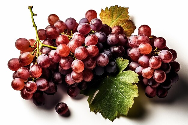 Wibrujące zbiory winogron z liśćmi na białym tle