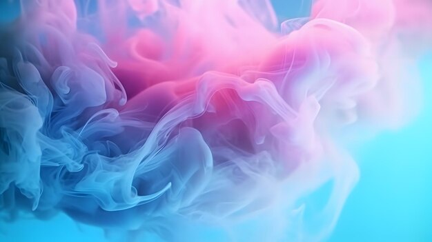 Wibrujące zbliżenie różowych i niebieskich chmur dymu pływających w powietrzu EyeCat