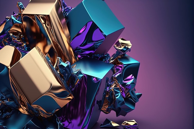 Wibrujący fioletowy i niebieski metaliczny kryształ w formie Abstrakcyjny nowoczesny luksusowy sztandar AI