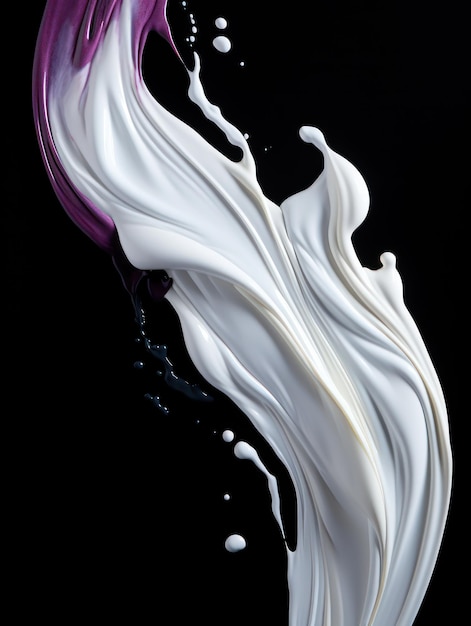 Wibrujący jogurt w środku powietrza na izolowanym czarnym tle studia