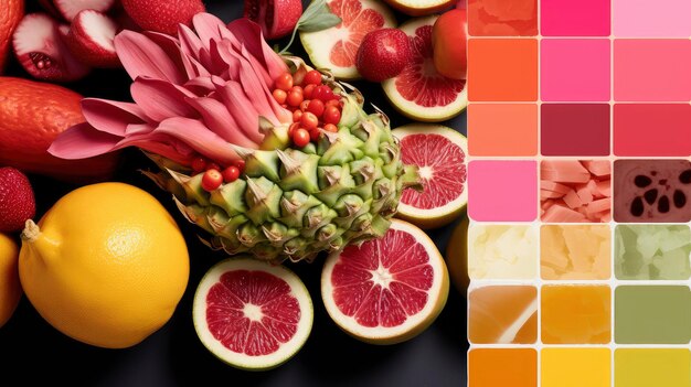 Zdjęcie wibrujący różowy i żółty kolaż modny owoc i minimalizm