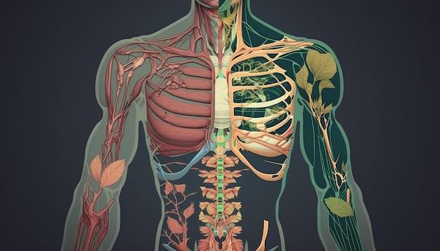 Widoczne są anatomiczne włókna mięśniowe ciała Ilustracja kreatywna Ai Generate