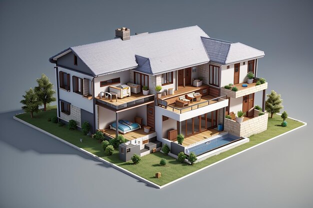 Widok 3D domu z przestrzenią do kopiowaniaDom 3D