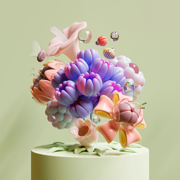 Widok 3D kwitnących kwiatów