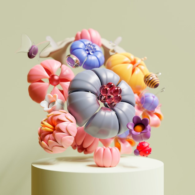 Widok 3D kwitnących kwiatów