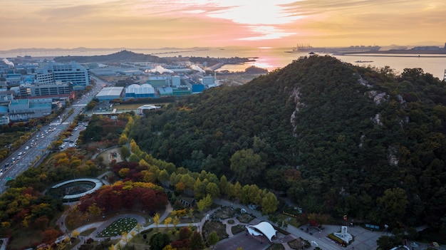 Zdjęcie widok aeria parku przemysłowego incheon