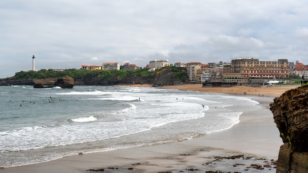 Widok Biarritz Plaża Atlantyckim Oceanem, Francja