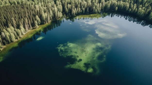 Widok Błękitnego Jeziora I Zielonych Letnich Lasów W Finlandii Zasoby Kreatywne Ai Generated